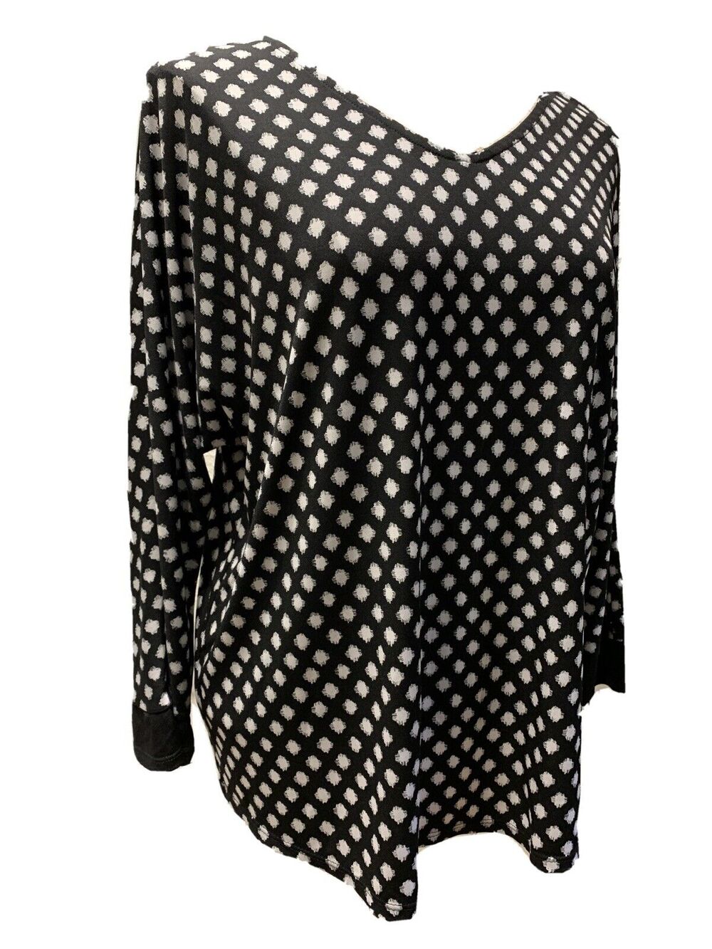Large Chicos‎ Womens Black White Dot V-Neck Easywear Shirt (Chicos Size 2)
